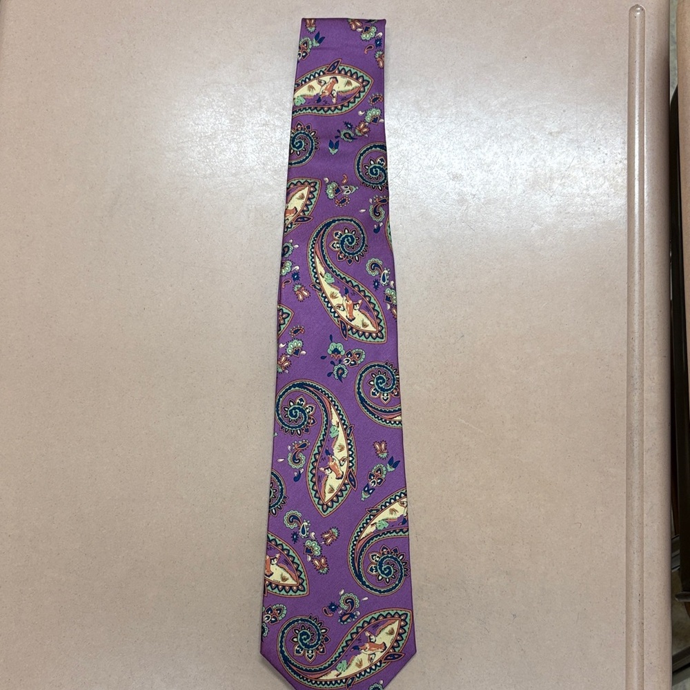 Liberty of London Silk Tie Purple Paisley Floral Duck Motif‎ Made in USA